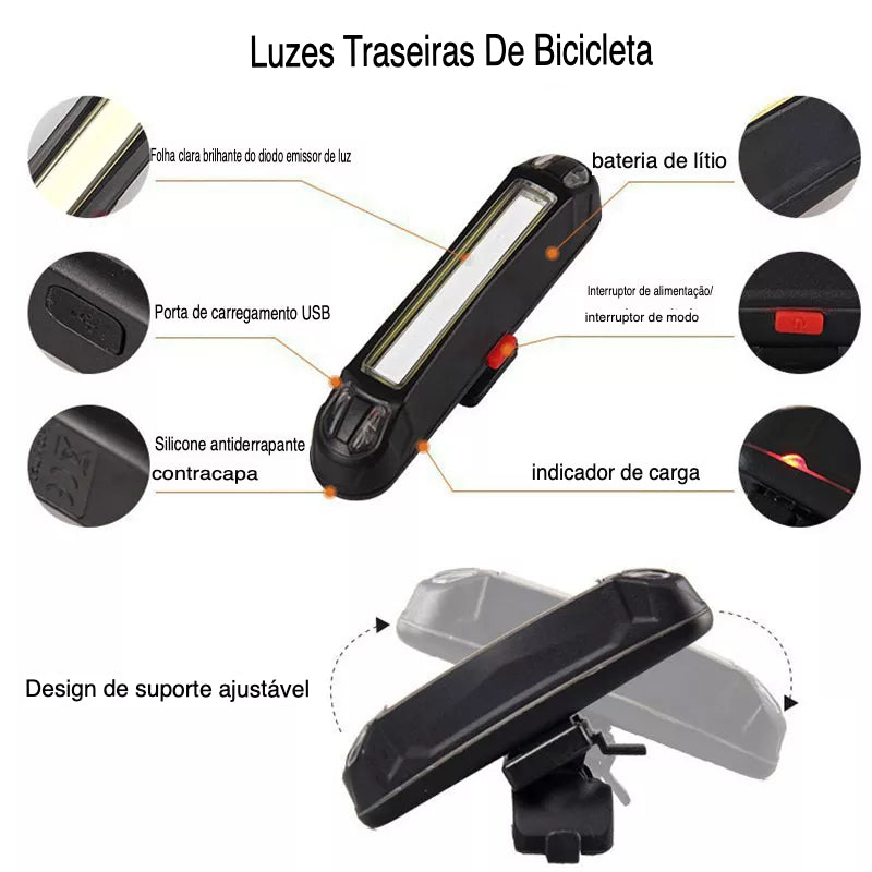 Kit Lanterna De Bicicleta Recarregável Impermeável